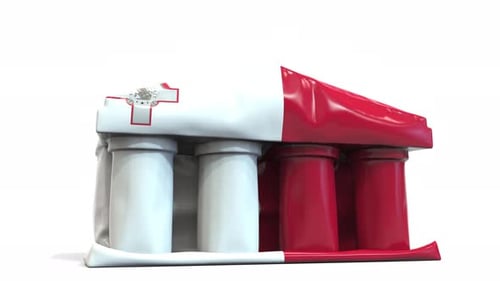 Deflating Bank or Government Building with Flag of Malta