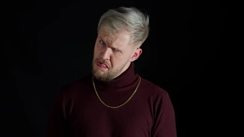 Stupid Comical Stylish Man Making Funny Silly Face Grimace Playing Fool Showing Tongue Brainless