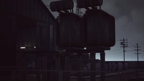 Industrial Zone in Dark Cloudy Weather