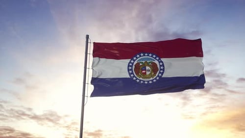 Realistic Missouri State Flag Waving in Golden Sky Animation