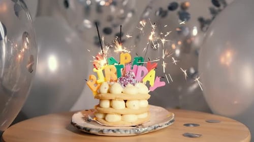 Colorful Birthday Cake with Sparklers on Display