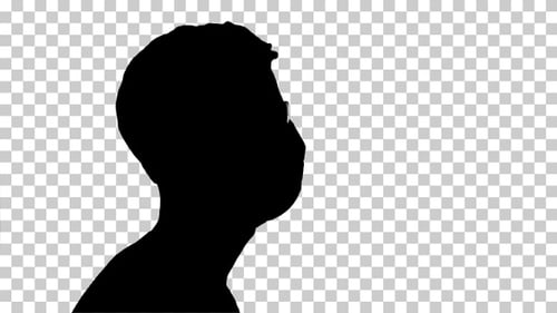 Silhouette Mann geht in medizinischer Maske und Brille Alpha Channel