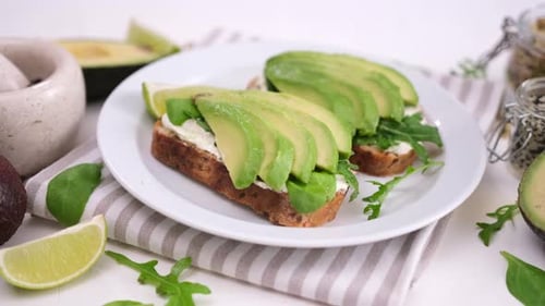 Fresh Avocado Toast with Cream Cheese and Greens