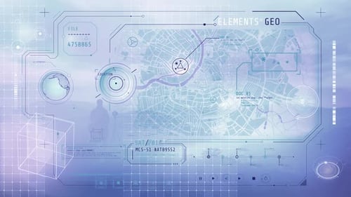 Futuristic HUD Display with Animated Map and Data Elements