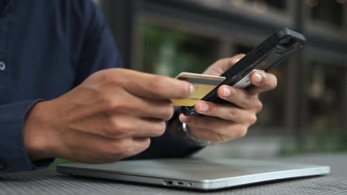 Business online shopping and online banking. Customer shopping online pay by credit card.