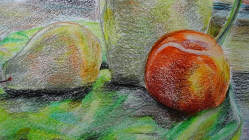 Still Life Illustration of Fruits with Oil Pastels