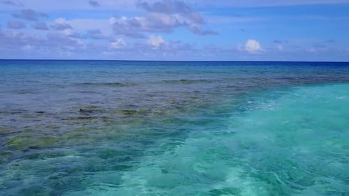 Drone view sky of exotic resort beach break by lagoon and sand background