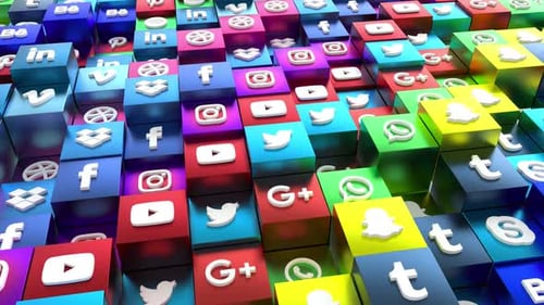 Animated 3D Cubes with Social Media Icons Loop Background