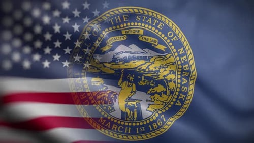 United States Flag Waving with Nebraska State Seal Overlay