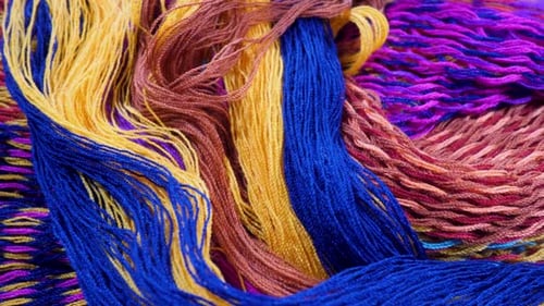 Colorful Yarn and Woven Textile Close Up