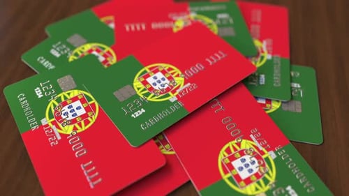 Portugal Flag Credit Cards Piled Up
