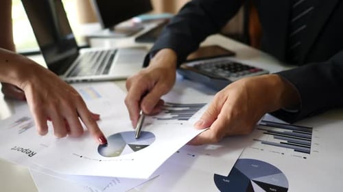 Business people hands doing analysis planning business project in office.