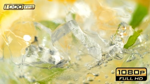 Refreshing drink with ice, lemon and mint leaves