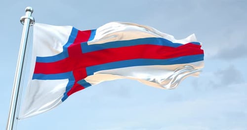 Realistic Faroe Islands Flag Waving Against Sky Background