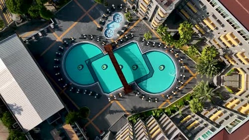 Hotels pool on the beach aerial view Turkey Alanya 4 K