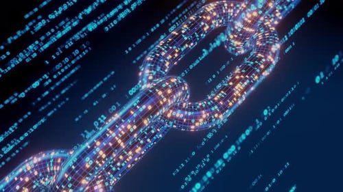 blockchain é uma criptomoeda, a cadeia azul tem código, gira em torno de si mesma. Profundidade de campo