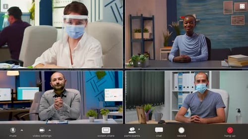Business People Talking in Front of Camera During Virtual Meeting