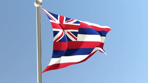 Realistic Hawaii Flag Waving in Wind with Blue Sky