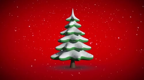 Schnee fällt auf sich drehenden Tannenbaum