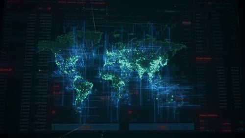 Global Digital Financial Data Network with World Map Animation