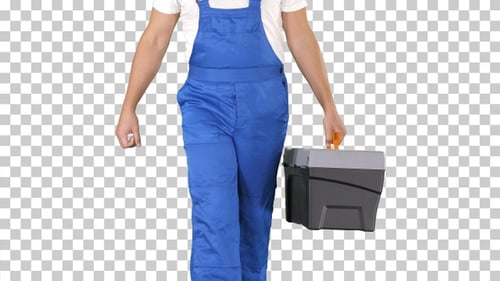 Builder with tool case walking, Alpha Channel