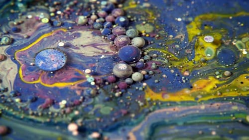 Abstract Colorful Liquid Motion with Bubbles and Particles