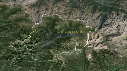 Global Satellite Map Zoom to Andorra with Country Outline Animation