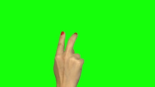 Geste mit zwei Finger auf dem Bildschirm. Greenscreen