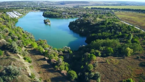 Drone Flies Over Pond