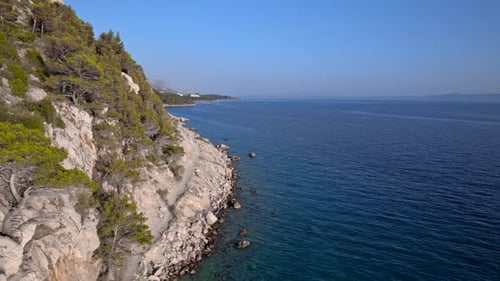 View of the Sea Coast and Cliffs From Drone at Sunset