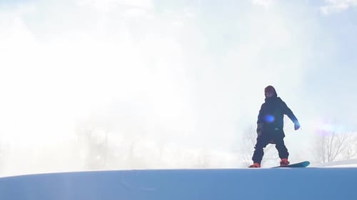 Young Active Man Learning To Go Snowboarding