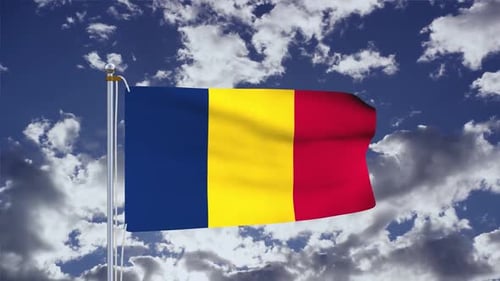 Realistic Blue Yellow Red Flag Waving in Cloudy Sky