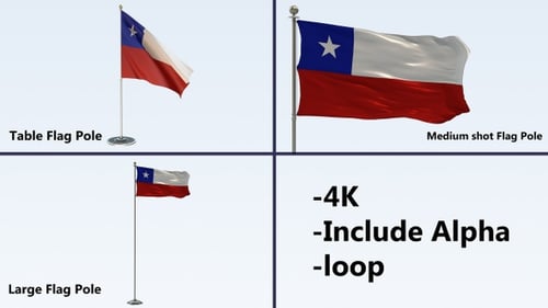 Realistic Waving Chile Flag Animation with Alpha Channel