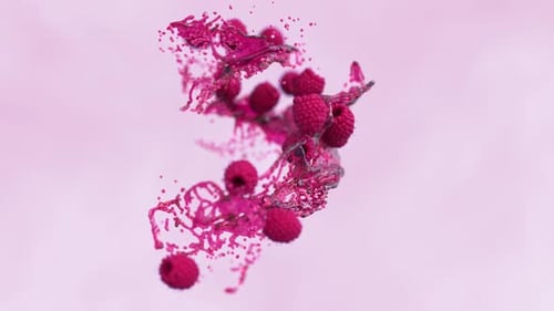 Dynamic Raspberry Liquid Splash on Pink Background