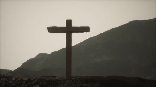 Wooden Crucifix Cross at Mountain