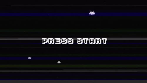 Intro du jeu vidéo rétro, appuyez sur le texte de démarrage avec l'effet Old Tv Glitch.
