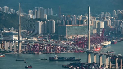 Hong Kong cityscape city urban in morning scene, 4k time-lapse of Hong Kong aerial view