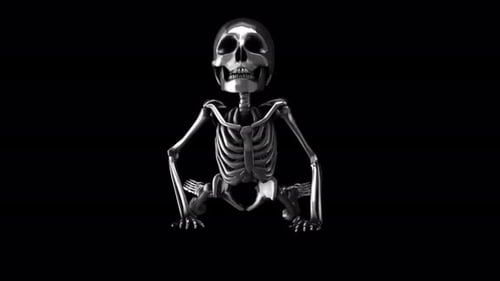 Shiny Metallic Skeleton Crawling and Waving Cartoon Animation