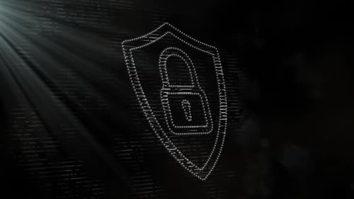 Futuristic Digital Security Shield Lock Icon Reveal