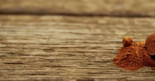 Spice powder in wooden scoop 4k