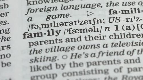 Dictionary Definition of Family, Word Underlined