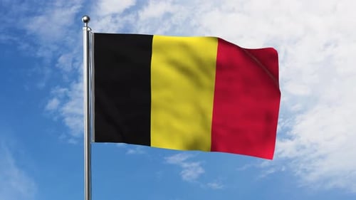 Realistic Waving Flag of Belgium Against Blue Sky
