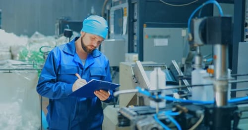 Engineer Writes a Report on the Work of the Conveyor Belt at the Household Chemical Plant