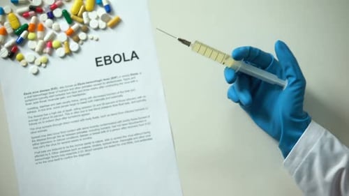Medical Research of Ebola with Syringe and Medicine