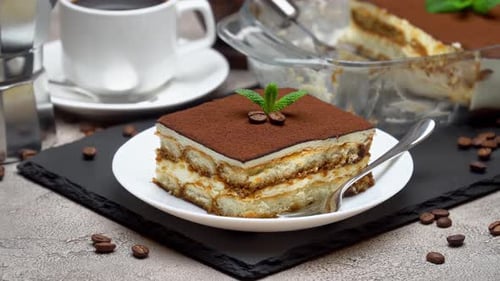 Delicious Tiramisu Dessert with Coffee Beans and Mint