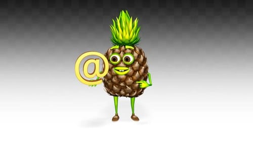 Cartoon 3D Pineapple Character Holds Email Symbol