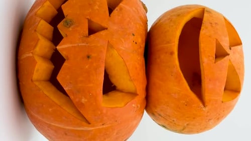 Vertical orientation video: Halloween pumpkin. Theme decorations for Happy Halloween