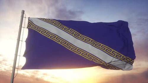 Waving Flag with Decorative Gold Key Pattern