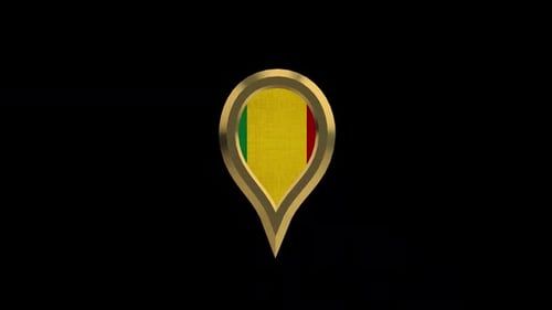 3D Golden Map Pin with Rotating Flag Icon Animation