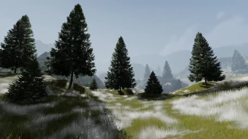 Animated Winter Forest Landscape with Pine Trees